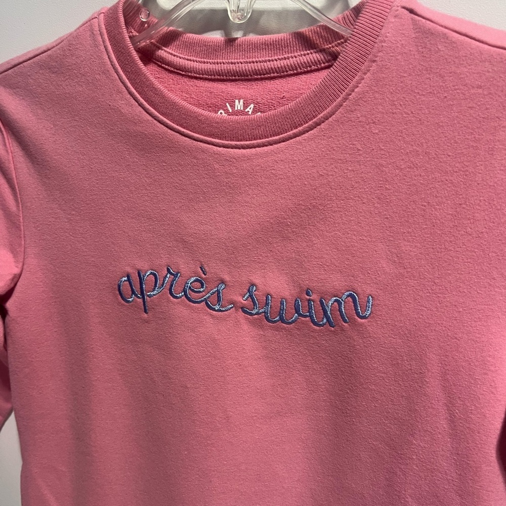 Primary Girls Sweatshirt with pockets & "Apres swim" embroidery Pink Crew neck